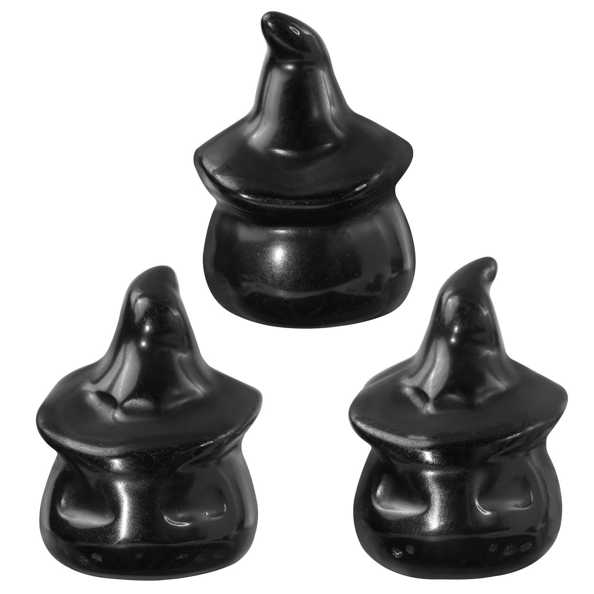 Nupuyai Pack of 2 Carved Ghost Pocket Statue Pumpkin Head Crystal Ghost Sculpture Figurine Halloween Decor for Home Office Tabletop, Black Obsidian