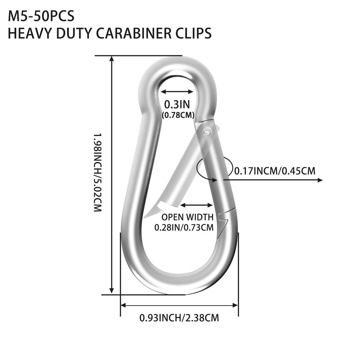 High-PQ Carabiner, Heavy Duty Galvanized Steel Spring Snap Hook Carabiner Clips with 260LBS Holding Capacity, Ideal for Outdoor, Hammock, Swing and Travel (M6 2.4Inch, 50PCS)