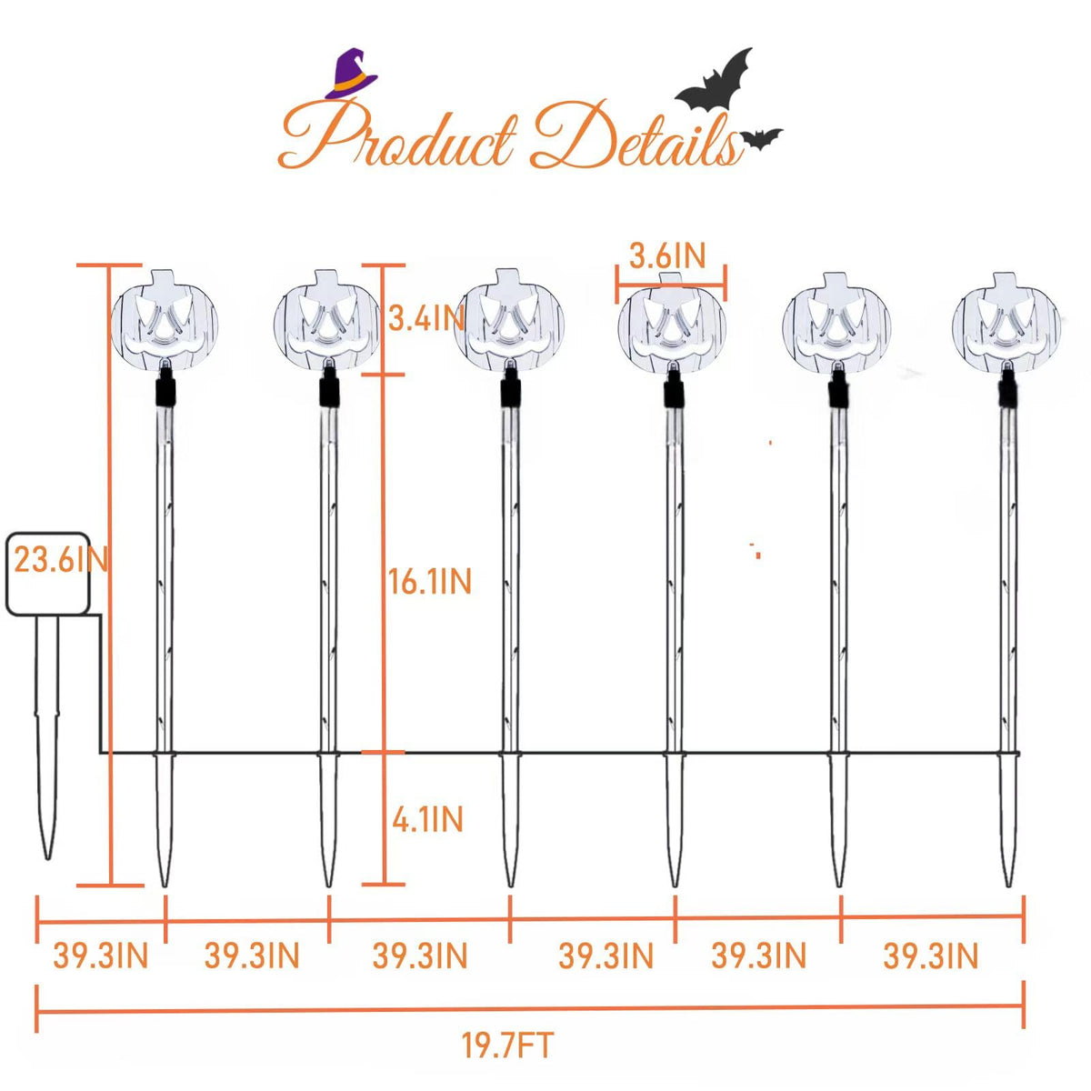 Meteds 6 Pack Solar Pumpkin Stake Lights for Halloween Decorations Outdoor, Waterproof Solar Halloween Lighted Pumpkin Pathway Lights for Garden Yard Patio Porch Pathway Grave