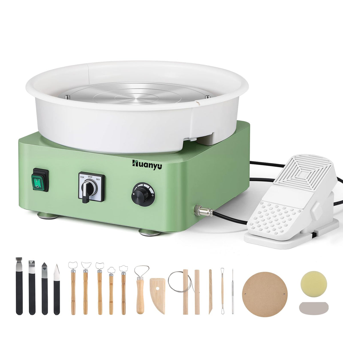 Huanyu Tabletop Pottery Wheel Machine for Adults 12" Bat System Manual & Foot Pedal Control Electric Ceramic Wheel Forming Machine Art Clay DIY Sculpting Tool Kit