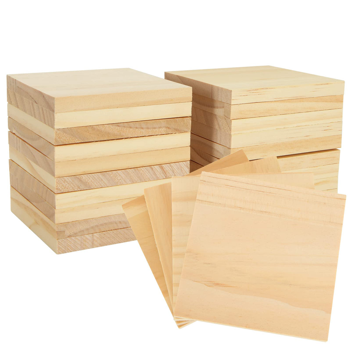 Acrux7 24 Pack 4x4 Inch Wood Squares for Paintings, Unfinished Wood Panels, Natural Pine Square, Blank Wood Boards for Laser Engraving, DIY Crafts, Architectural Models, Coasters