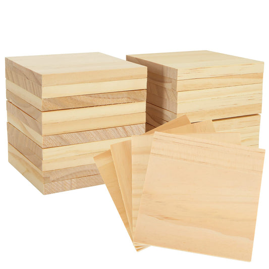 Acrux7 24 Pack 4x4 Inch Wood Squares for Paintings, Unfinished Wood Panels, Natural Pine Square, Blank Wood Boards for Laser Engraving, DIY Crafts, Architectural Models, Coasters