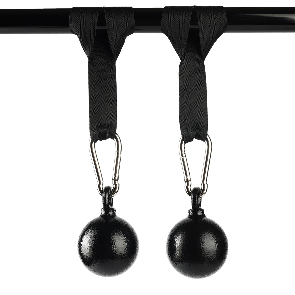 Solid Non-Slip Iron Cannonball Grips, 70 mm Pull Up Balls with 3 Length Hanging Straps and Carabiners, Grip Strength Trainer for Pull-Up Bar, Dead Hangs, Forearm and Hand Training Home & Gym Gear