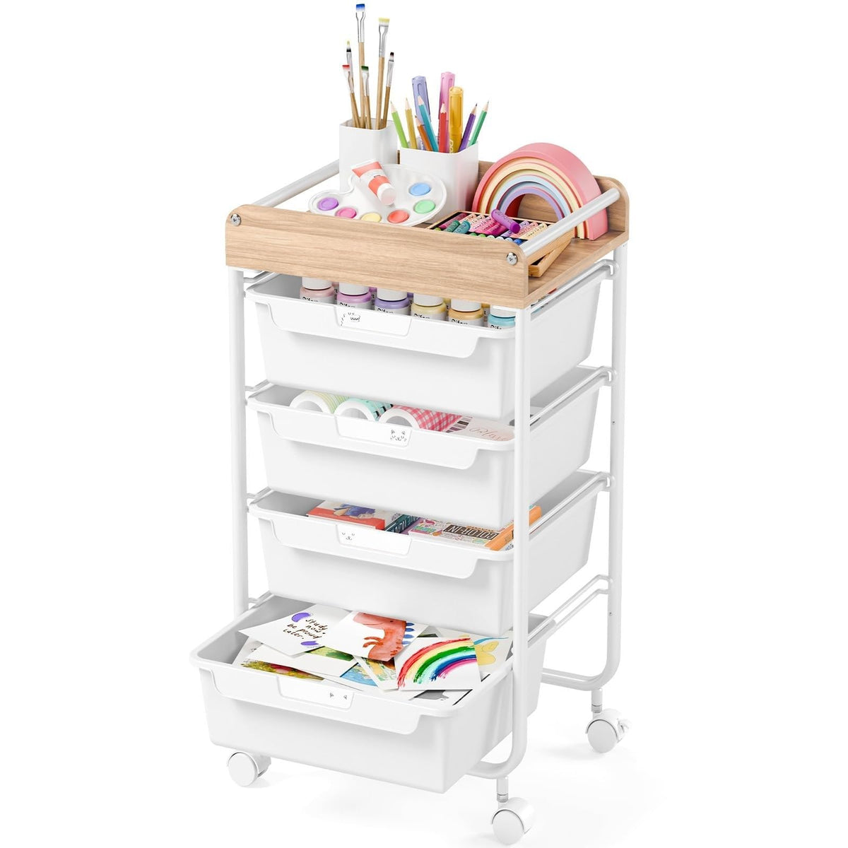 APEXCHASER Utility Cart with 4 Drawers,Rolling Storage Cart for Crafters Artists Kids Teacher Student Storage Arts Crafts & Sewing Study Supplies in Craft Room Dorm Classroom Kids Room-White