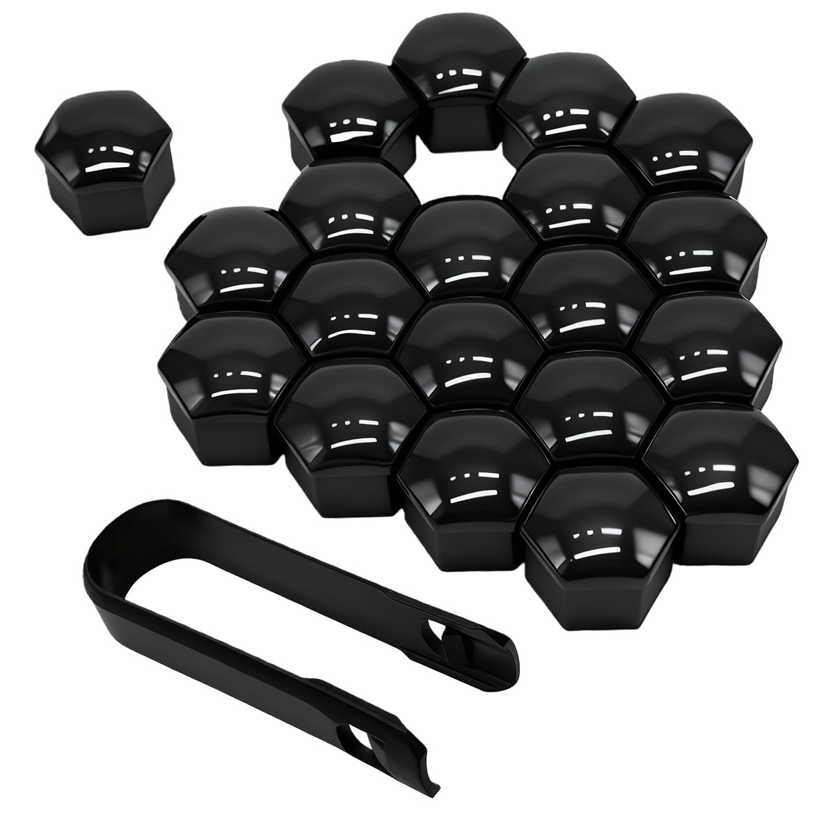 KoiLuvGo 20PCS 21mm Lug Nut Covers, Hexagonal Wheel Bolt Covers Caps, Tire Nut Rust and Dust Protection Cover with Remover Clip, Universal for Most Car Lug Nut Caps, Auto Exterior Accessories (Black)