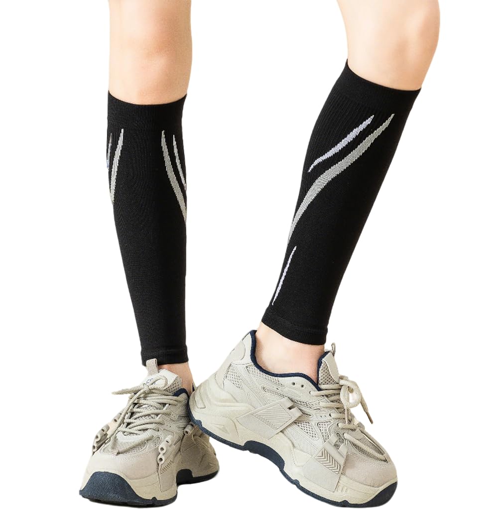 SUJAYU Leg Compression Sleeve Calf Compression Sleeve Women Compression Socks for Flying, Shin Compression Sleeve Shin Splint Relief (Black, L/XL)