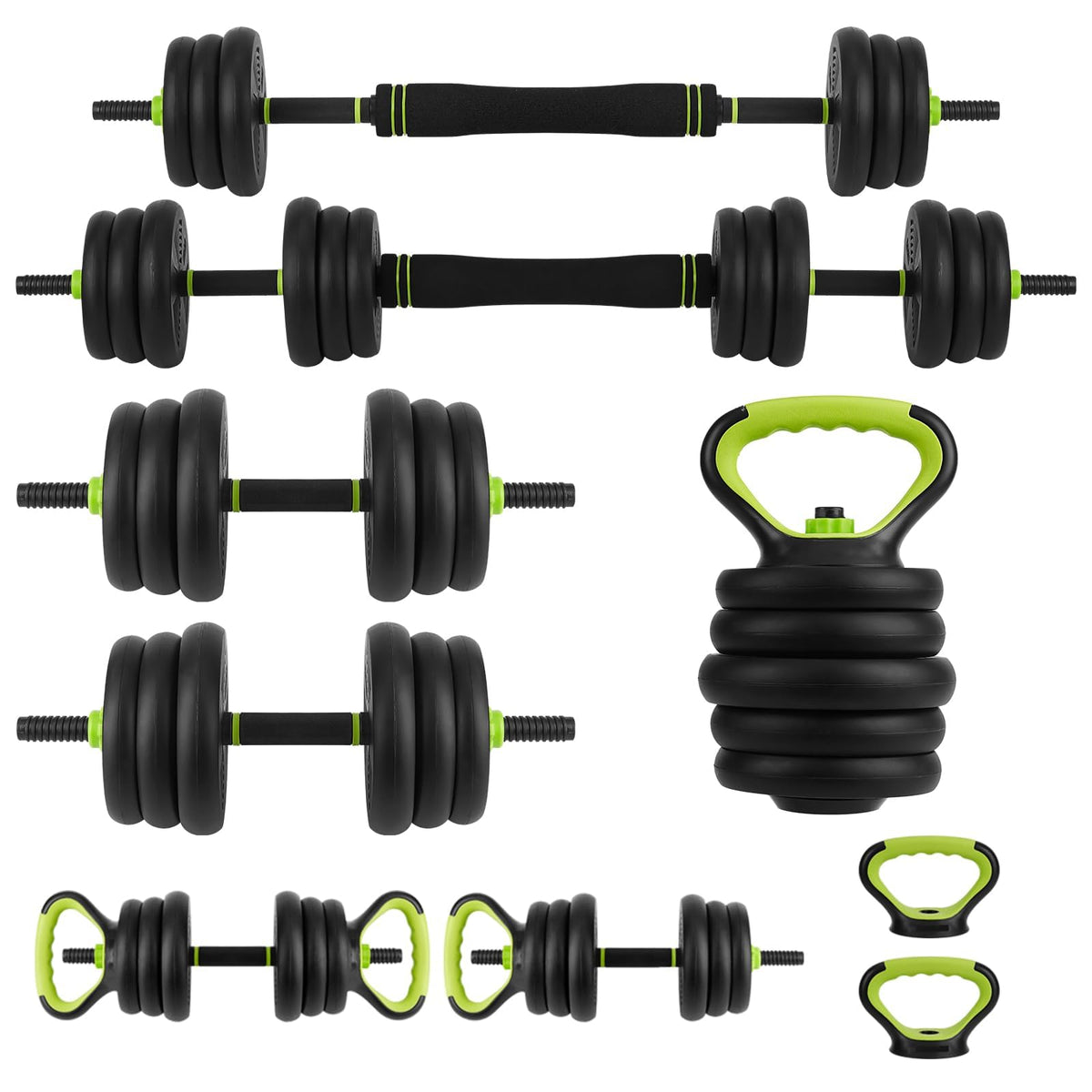 66Lbs Adjustable Dumbbell Set for Home Gym, 4-in-1 Free Weights Set with Connector, Used As Push Up Stand, Adjustable Barbell, Kettlebells for Women & Men, Non-Slip Grip, Space-Saving