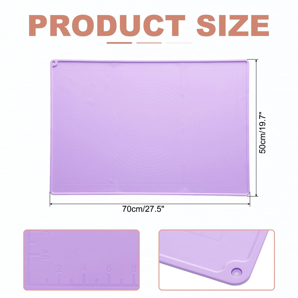 uxcell Silicone Pastry Mat, 27.5" x 19.7" Silicone Baking Mat with Measurements, Non-Stick Dough Rolling Mat for Making Pastry Cookies Bread Pizza Purple