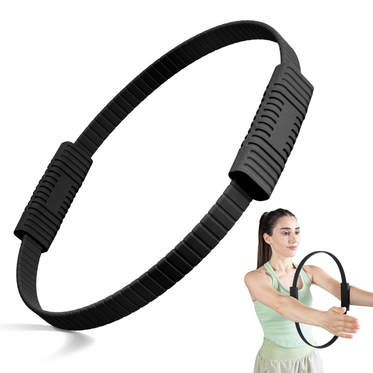 LTHTRADE Pilates Ring Circle, 13.5 Inch Magic Circle Ring for Women, Flexible Resistance Exercise Equipment for Toning Thighs, Legs, Arms & Core (Black)