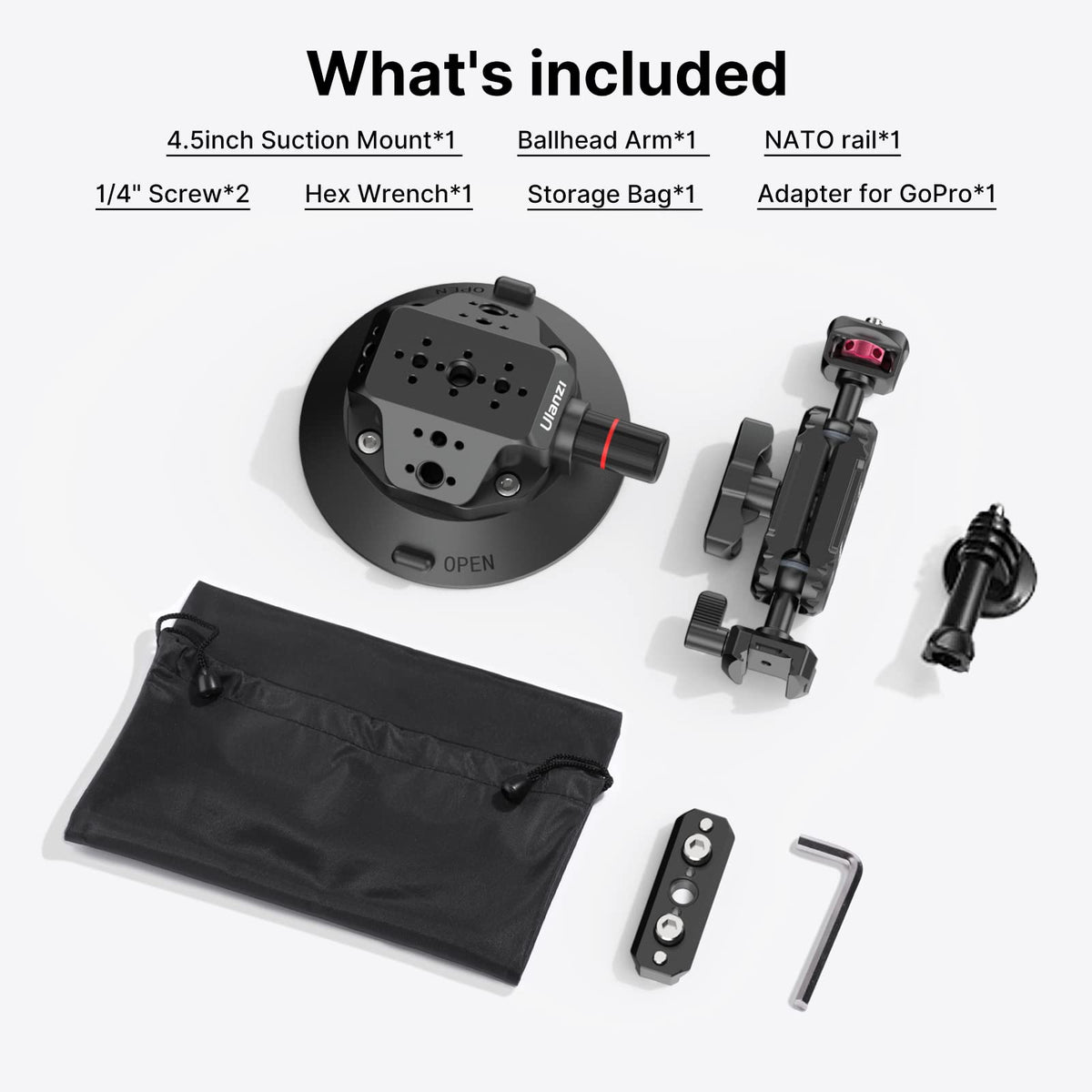ULANZI SC-02 Suction Mount 4.5'', Magic Arm Bracket for DSLR Cameras Action Camera Video Shooting Filming, Compatible with DJI OSMO Pocket 3 Pocket 4/Insta 360 x5/OSMO 360/Sony/Xtra Action Cameras