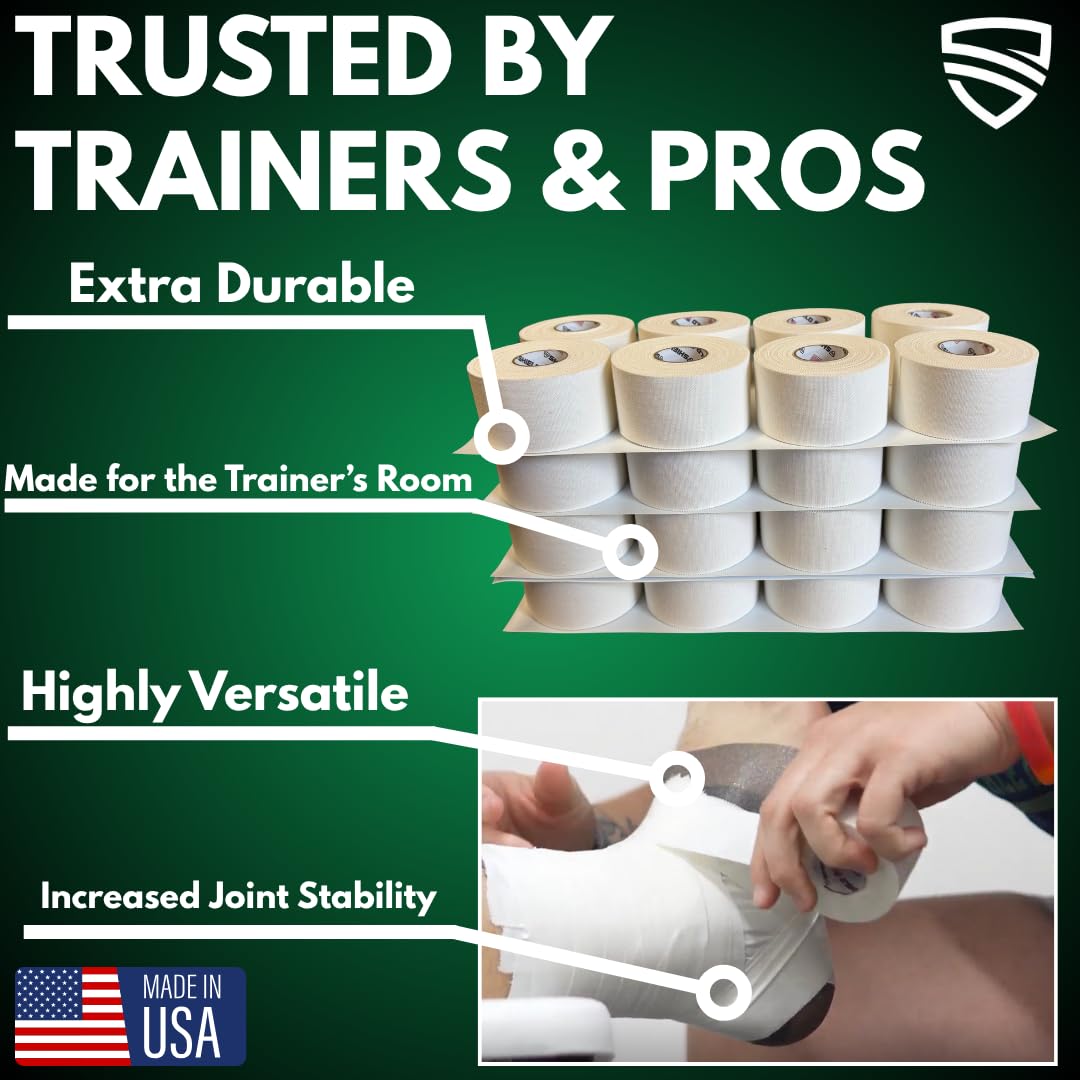 SHIELD | 3-Pack Athletic Tape – 1.5 Inches x 15 Yards - Made in USA, Easy Tear, Rigid, Very Strong. First aid, Injury- Athletic, Medical,Therapy Trainers (Black)