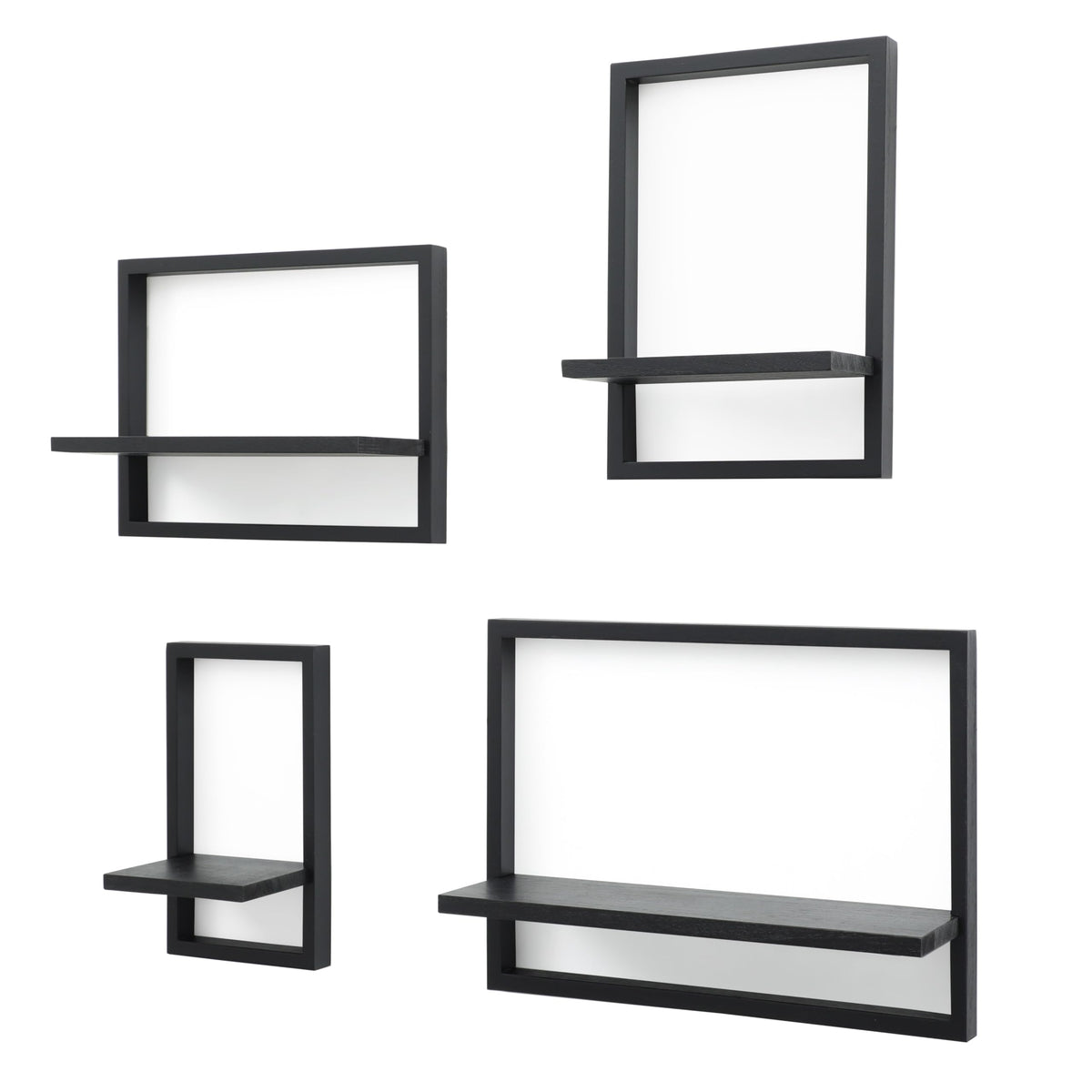 PHOENANCEE Square Floating Shelves,Framed Wall Shelf Decorative Set of 4,Modern Plants Hanging Display Art Decor Storage for Livingroom Bedroom Bathroom Farmhouse,Home Light Wood,Rustic Black