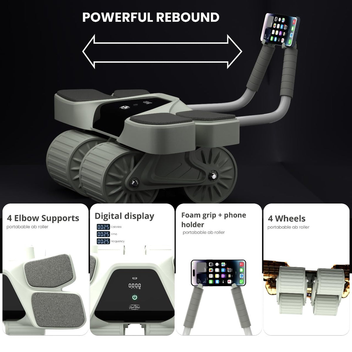 Royal Blaze Ab Roller and Resistance Booty Bands Set High-Performance Abdominal Exercise Machine with Automatic Rebound, Multi-layered Anti-Slip Design & Versatile Exercise Bands with 3 Strength Level