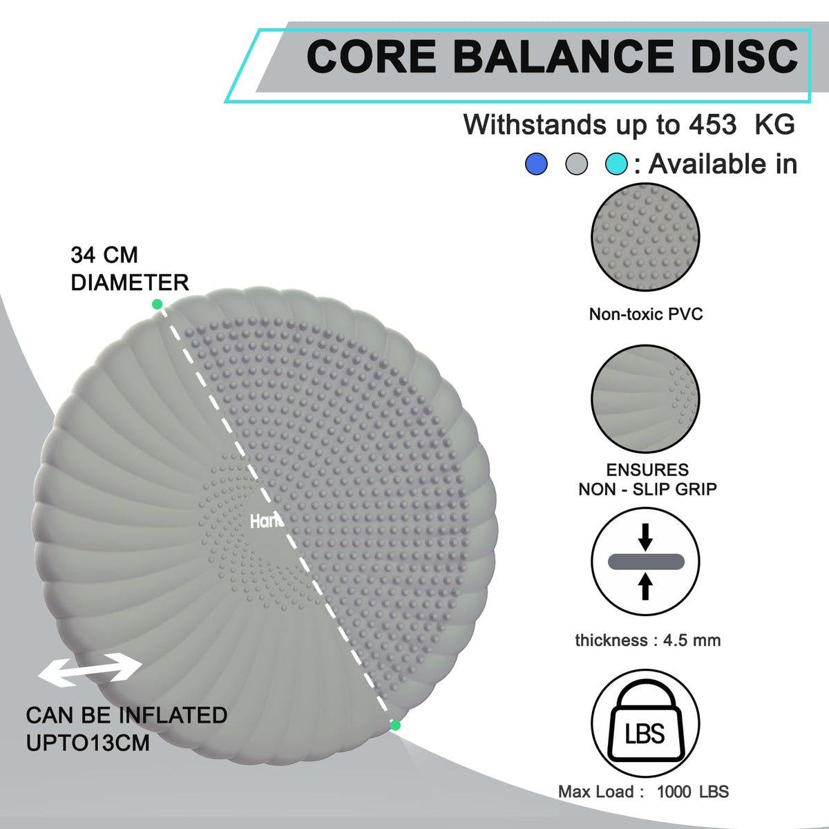 Hanstuten Wobble Cushion Core Balance Disc, Inflated Wiggle Seat Cushion to Improve Sitting Posture & Stay Focused, Non-slip Balance Pads for Physical Therapy & Core Strength (1Grey)
