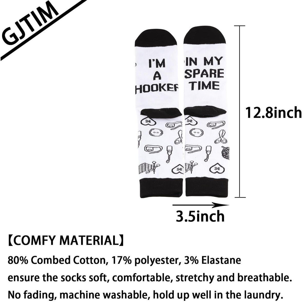 Crochet Gift crocheting Lover Gift I'M A Hooker In My Spare Time Novelty Knitting Crochet Socks Gift for Knitters (US, Alpha, One Size, Regular, Regular, I'M A Hooker)