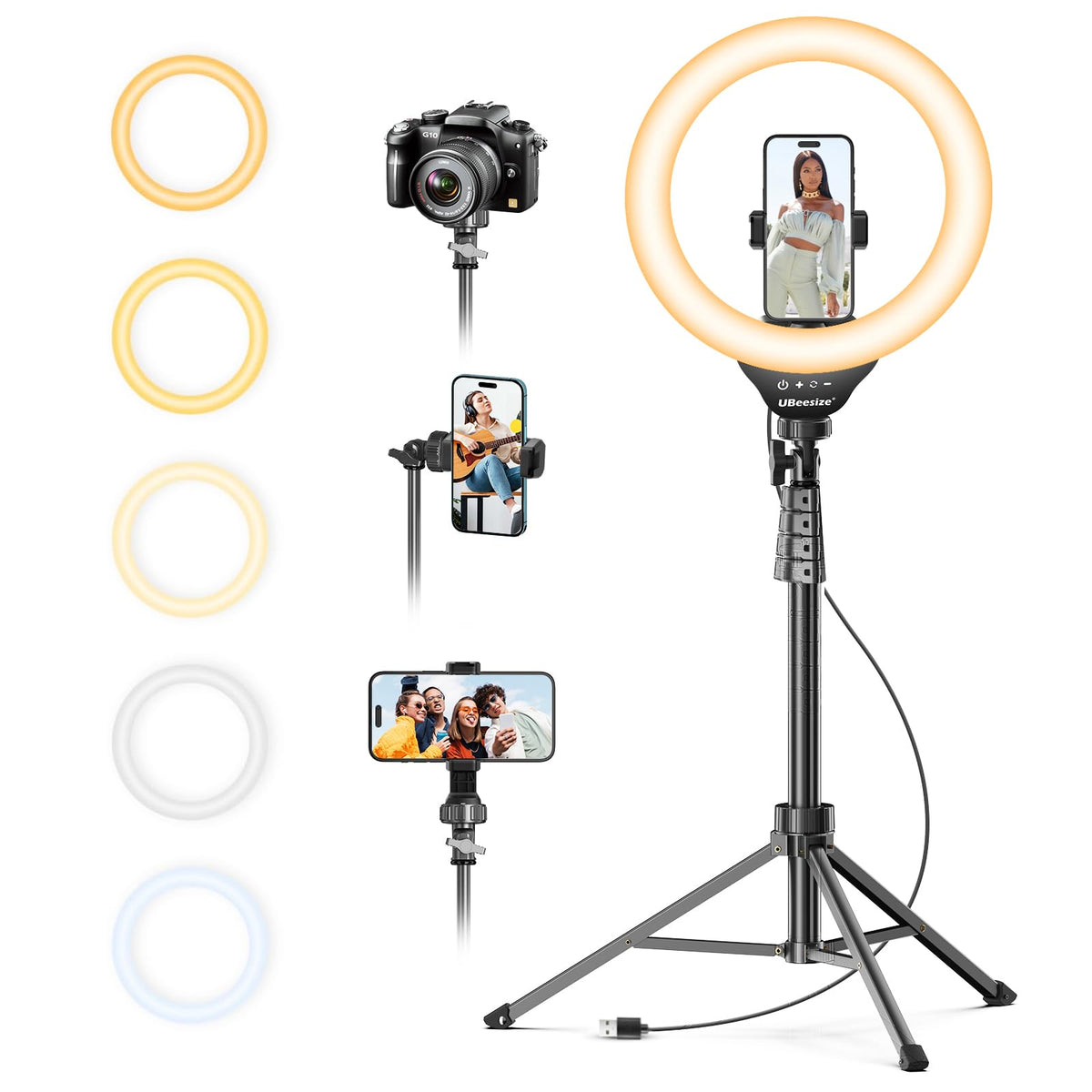 UBeesize 12'' LED Ring Light with 62'' Tripod Stand, Selfie Ring Light for Video Recording, Live Streaming, TikTok & YouTube, Compatible with iPhone & Android (Black)