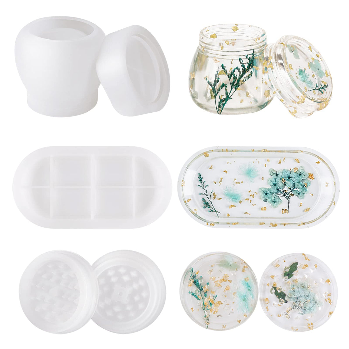 3-Piece Silicone Molds for Epoxy Resin, Including Rolling Tray, Pudding Jar with Lid and Grinder Molds for Resin Casting, DIY Silicone Moulds Kit for Storage and Decoration