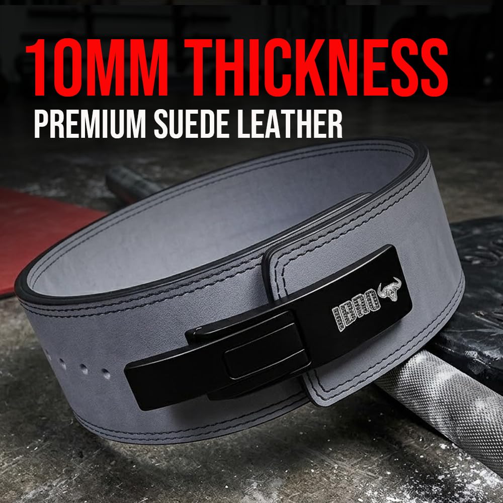 IBRO Powerlifting Lever Gym Belt – Power 10MM Extreme Heavy Duty Genuine Leather Belts - Squats Deadlifts Bodybuilding Weight Lifting IPF Power Lifting Strongman for Men 10mm Grey M