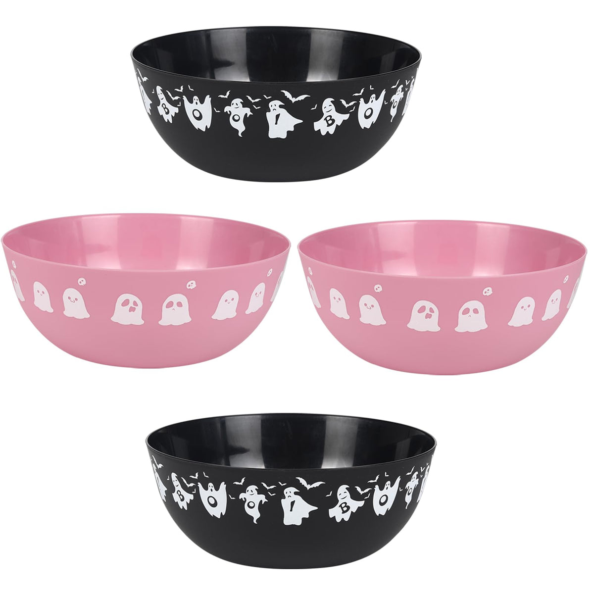 AUECOOME 4 Pieces halloween bowls for candy large - Plastic Trick or Treat Bowls, Reusable Serving plastic bowl for Halloween Party Supplies (Black Pink)