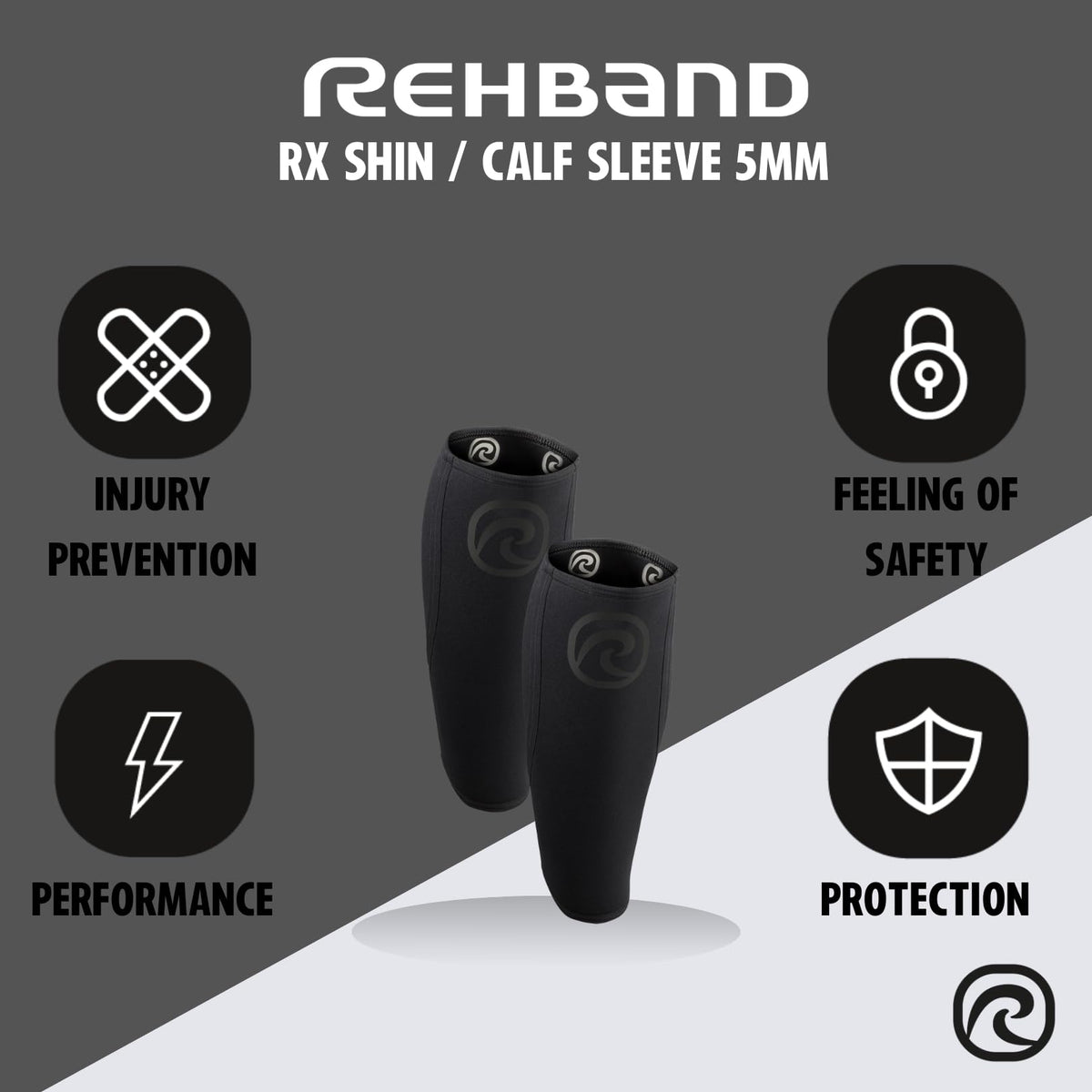 Rehband 5mm Neoprene Shin Calf Sleeve, Compression Support Men & Women for Calf and Shin, Promotes Blood Circulation, Ideal for Strength Training, Colour:Carbon/Black, Size:Large