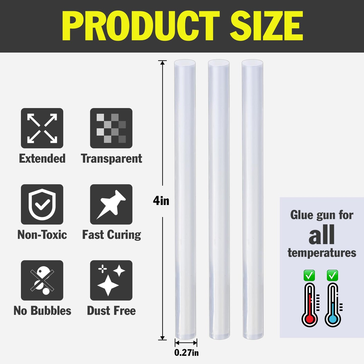 240 Pack Mini Hot Glue Sticks, 4" Long x 0.27" Diameter Glue Sticks for Mini Glue Guns, Perfect Fit for Wood, Metal, Glass, Plastic, Floral, Fabric, Leather, Foam, Floral