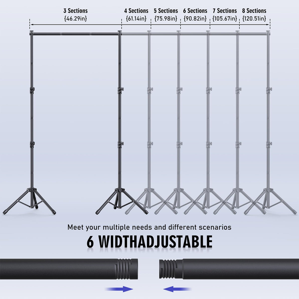 Backdrop Stand Kit - 6 Widths, 10x7.5ft Adjustable Background Stand for Parties & Studio Photography