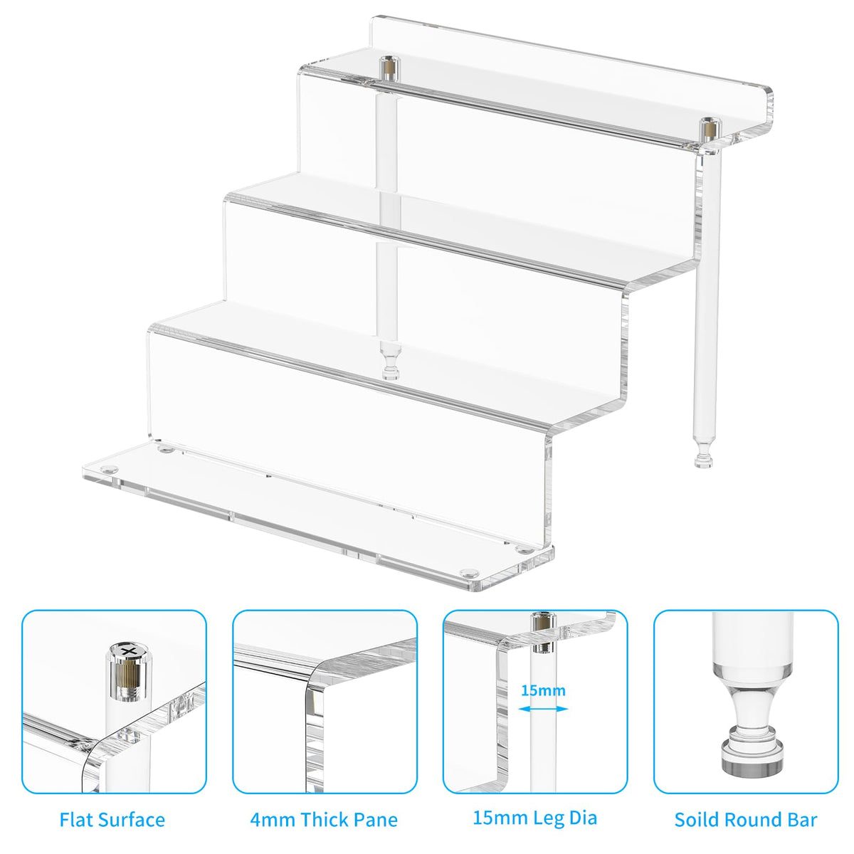 NIUBEE Acrylic Riser Display Shelf, 2 Pack Clear Display Stand for Amiibo Funko POP Figures,4 Tier Cupcakes Stand Perfume Organizer and Storage (12 Inch Large)