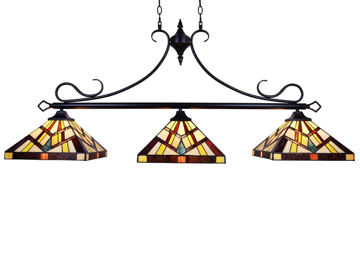 Chloe Lighting Vincent Mission Tiffany-Style Island Pendant 3 Light 47in Wide Multicolor Glass Model CH3T523BM47-IL3
