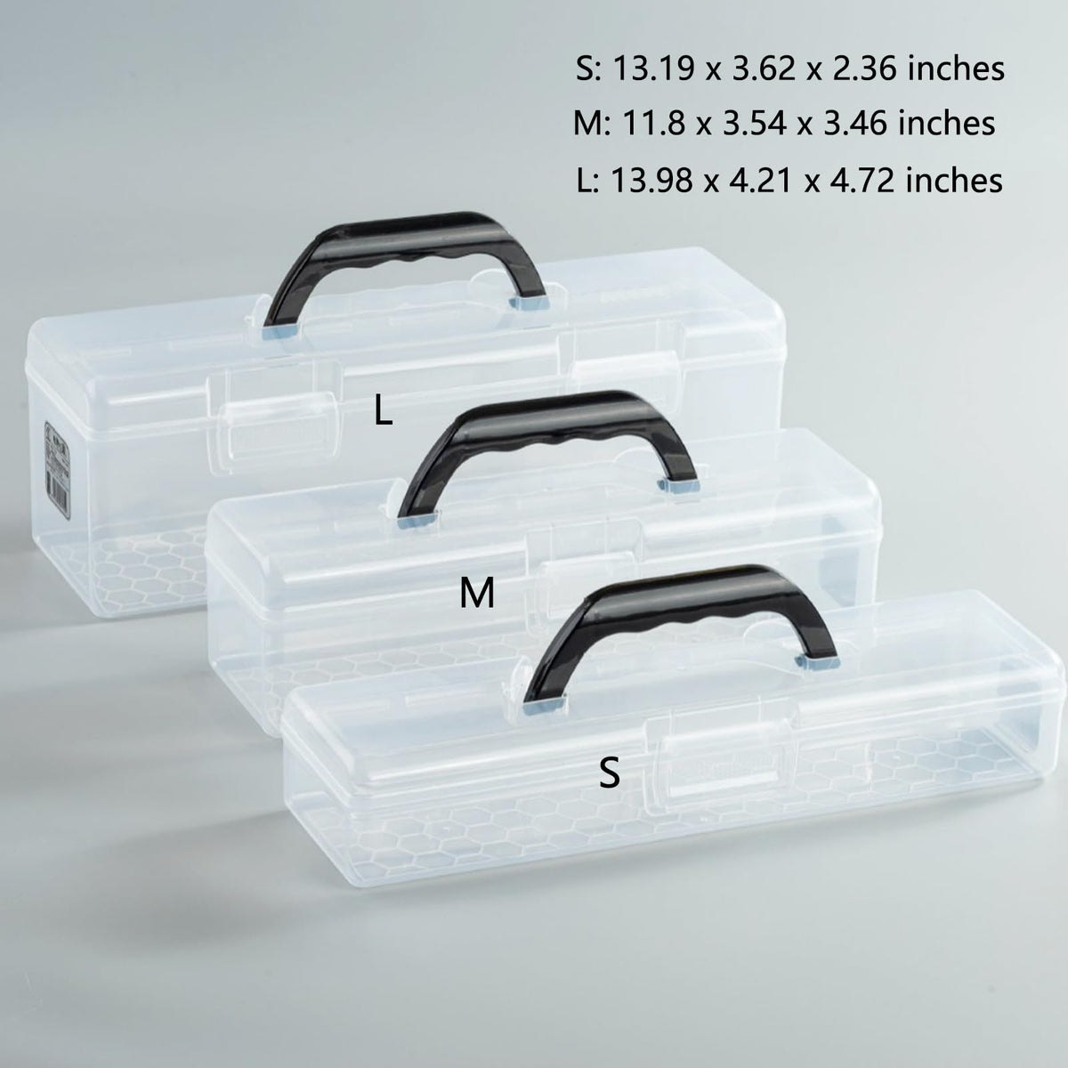 Flythww Plastic Storage Container with Lid, Clear Craft Tool Art Supply Sewing Organizer Box with Handle, Storage Bin for Paint Brush, Cards, Pencils, Crayon, Toys, Ribbons (L 13.98 x 4.21 x 4.72 in)