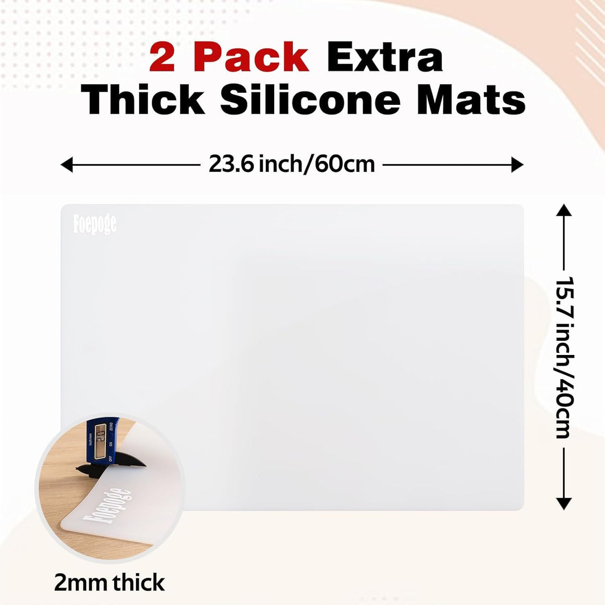 2MM Extra Thick Silicone Mats for Kitchen Counter Heat Resistant Mat, 23.6" x 15.7" Silicone Countertop Protector Matt Large Placemats, Silicon Craft Pad for Resin by Foepoge(2Pcs, Translucent)
