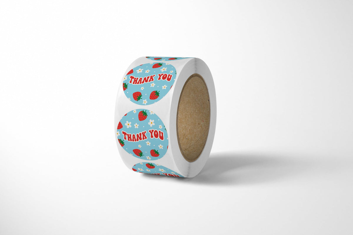 Package Mint 1.5" Round Cute Thank You Stickers - 500 Count Thank You for Supporting My Small Business Stickers - Waterproof and Self-Adhesive Seals for Boxes, Gift Bags, Envelopes - Strawberry