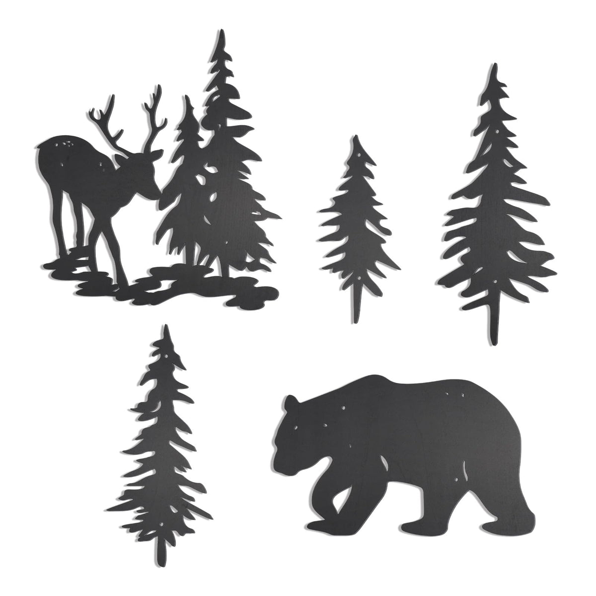 OYEFLY 5 Pieces Deer Bear Pine Tree Wall Decor,Rustic Wood Art Wall Decor (Black)