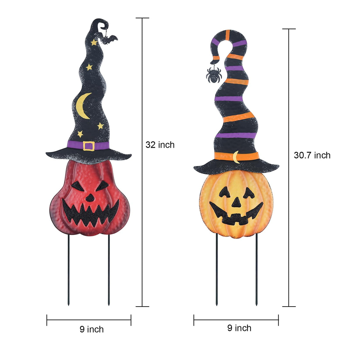 YEAHOME Halloween Decorations Outdoor, 2 Pack Metal Pumpkin Garden Stakes with Witch Hats for Halloween Decor, Jack o' Lantern Pumpkin Yard Signs for Outside Garden Lawn Patio Party Decorations