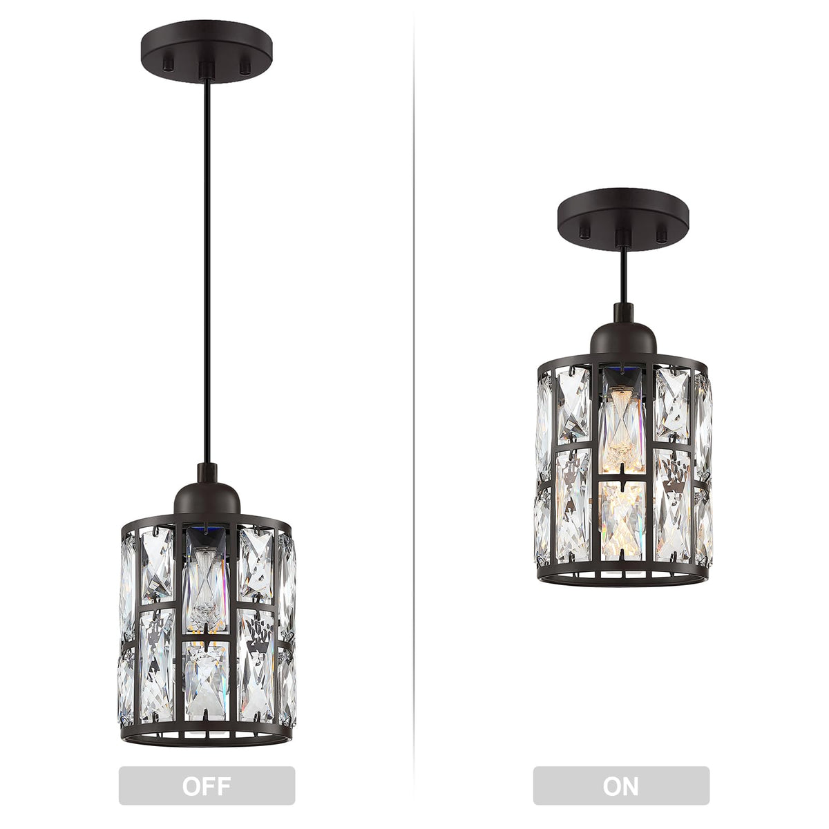 Dolaimy House 2 Pack Crystal Hanging Pendant Light Fixture, 5.3in Oil Rubbed Bronze, Model X3773BD1NI