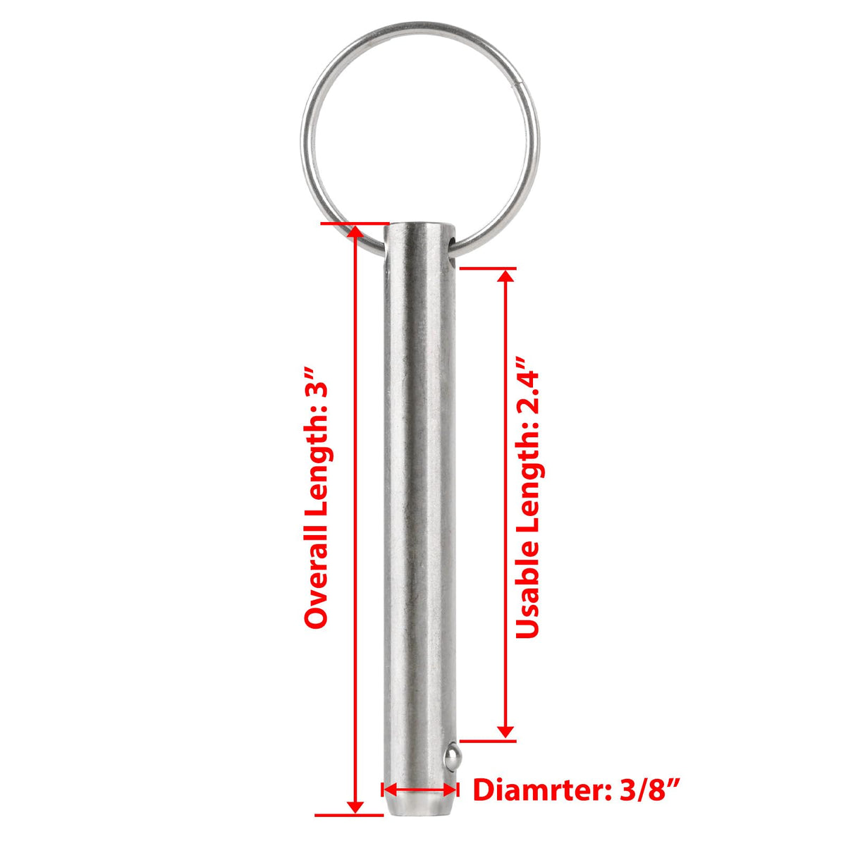 HZJPIN 2 Pcs Long Quick Release Pin, Diameter 3/8"(9.5mm), Usable Length 2.4"(61mm), Overall Length 3"(76mm), Full 316 Stainless Steel, Bimini Top Pin, Marine Hardware