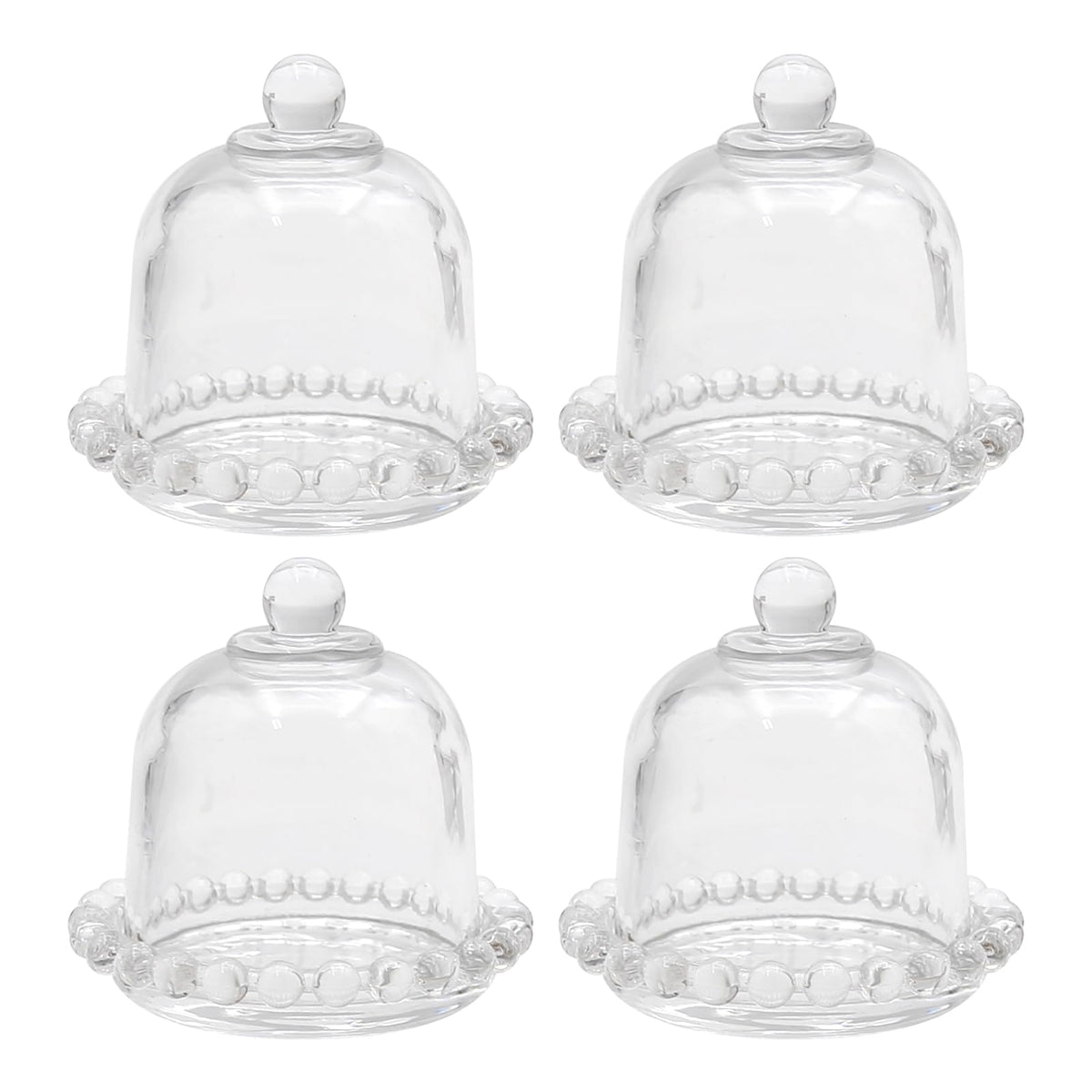 MDEOOSKY 4 PCS Mini Cake Domes Cookie Display Cake Holder Cake Stand Cake Plate Dome Cover Fruit Glass Cover Shield for Birthday Wedding Halloween Christmas, 3.94" x 3.94" x 3.34"