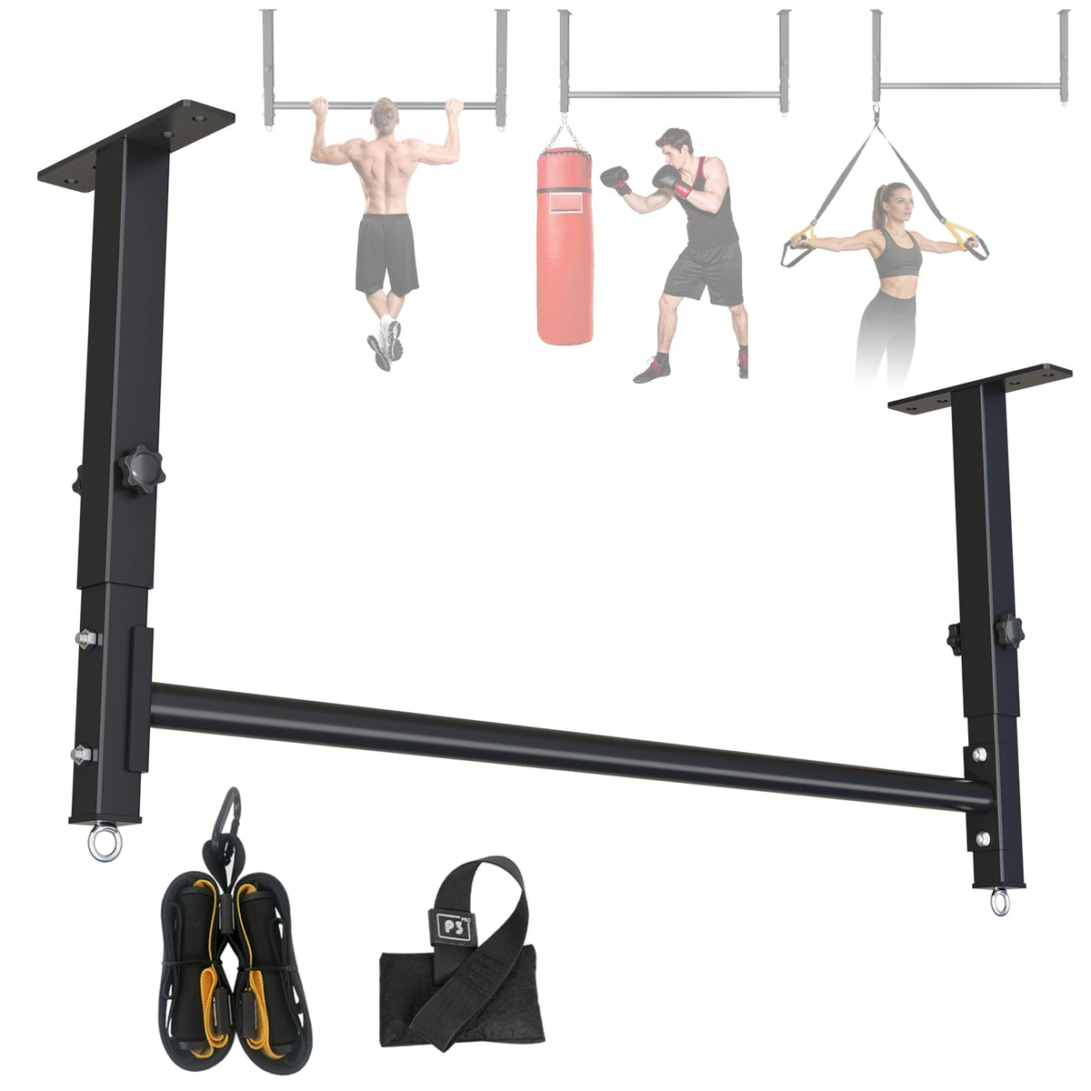 48'' Ceiling Mounted Pull Up Bar, 700 LBS 5-Level Adjustable Heavy Duty Chin Up Bar for Home Gym, Garage, Basement, Ideal for Pull Ups & Body Stretching