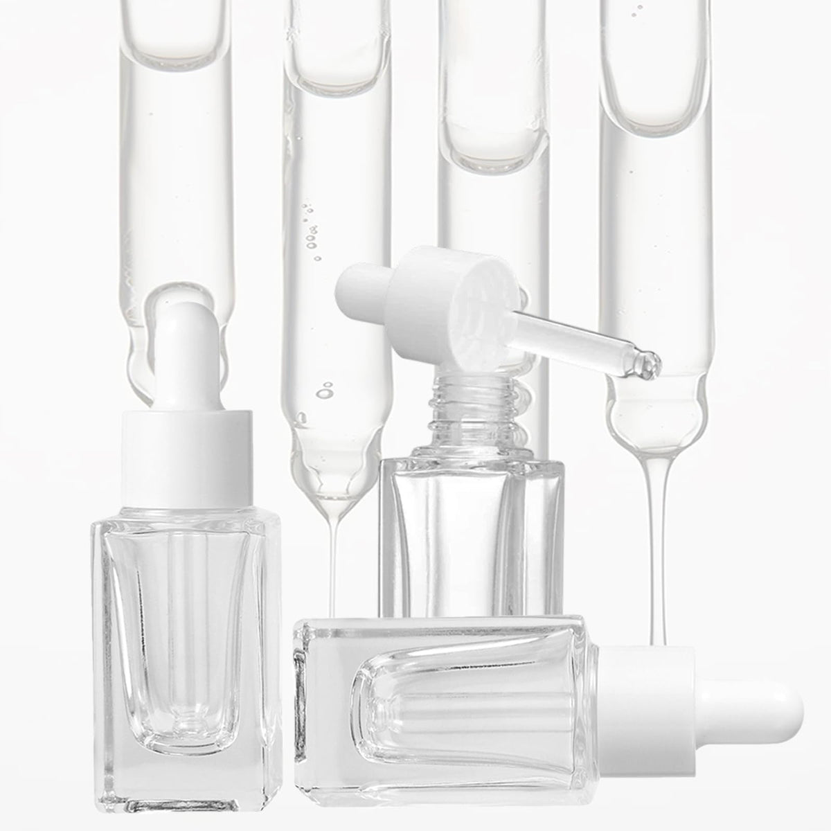 ZSAEYPHE 8 Pack Clear Square Glass Dropper Bottle 30ml Square Glass Essential Oil Bottles Refillable Vial Container for Perfume Travel(Clear-White Lids)
