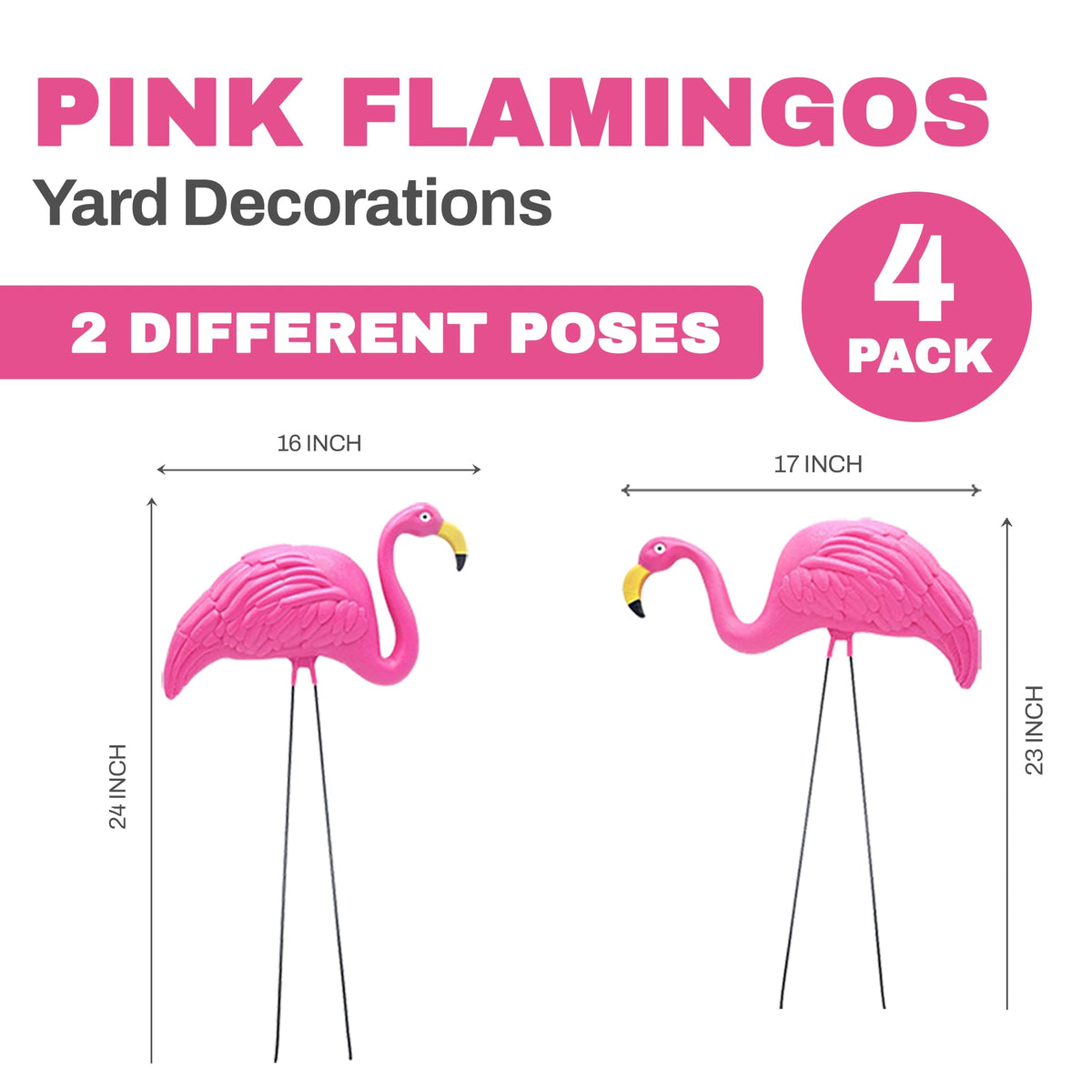 4E's Novelty 4 Pink Flamingos Yard Decorations - Extra Large 24" Flamingos Yard Ornaments - Pink Flamingos for Yard Sculptures & Statues - Lawn Flamingos Outdoor Garden Decor, Weather Resistant