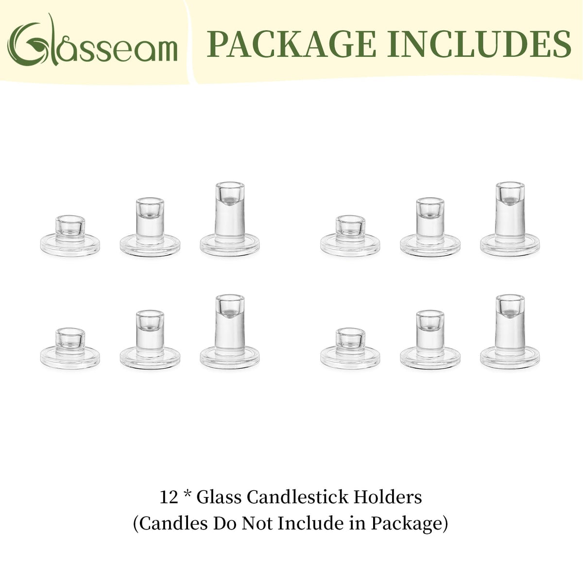 Glasseam Taper Candle Holders Bulk: 12 Pcs Glass Candlestick Holders for Tapered Candles Set Small Clear Candle Sticks Holder Decor for Wedding Table Centerpiece Holiday Christmas Decorations