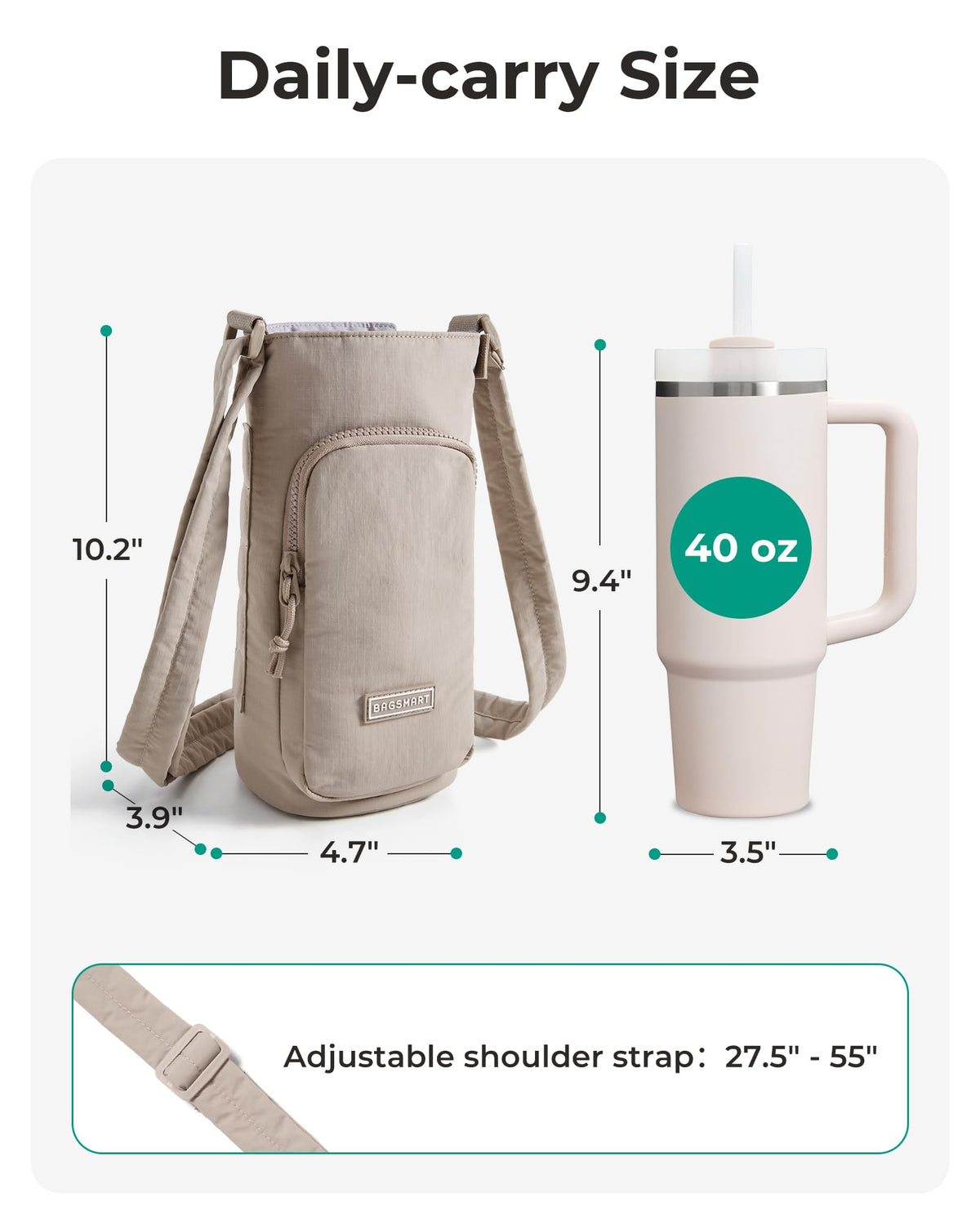 BAGSMART 40oz Magnetic Water Bottle Holder with Strap, Drink Carrier Bag Crossbody Gym Bag, Gym Accessories for Women/Men, Black