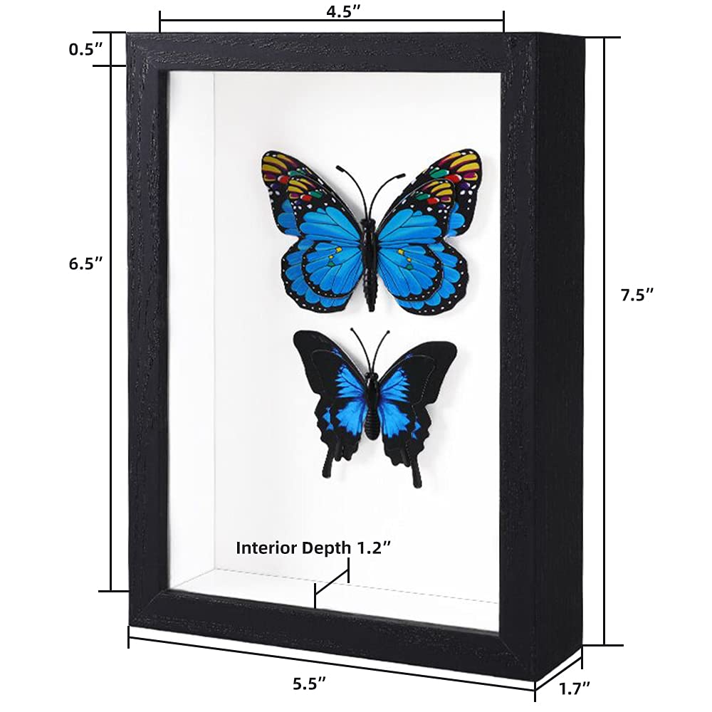 KAPIX Shadow Box 5x7 Picture Frame with Real Glass Deep Wood Memory Box Display case for Flowers,Ticket,Memorabilia,Keepsake,Medal,Art and Photos,Black