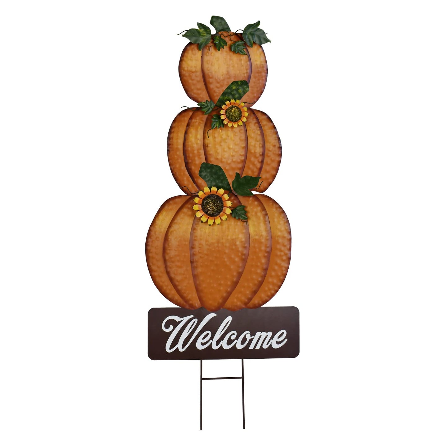 Linfevisi Pumpkin Yard Sign Stakes Stacked Pumpkin Garden Stakes Outdoor Metal Fall Decor Welcome Signs Lawn Ornaments for Autumn Harvest Thanksgiving Halloween 38.4"