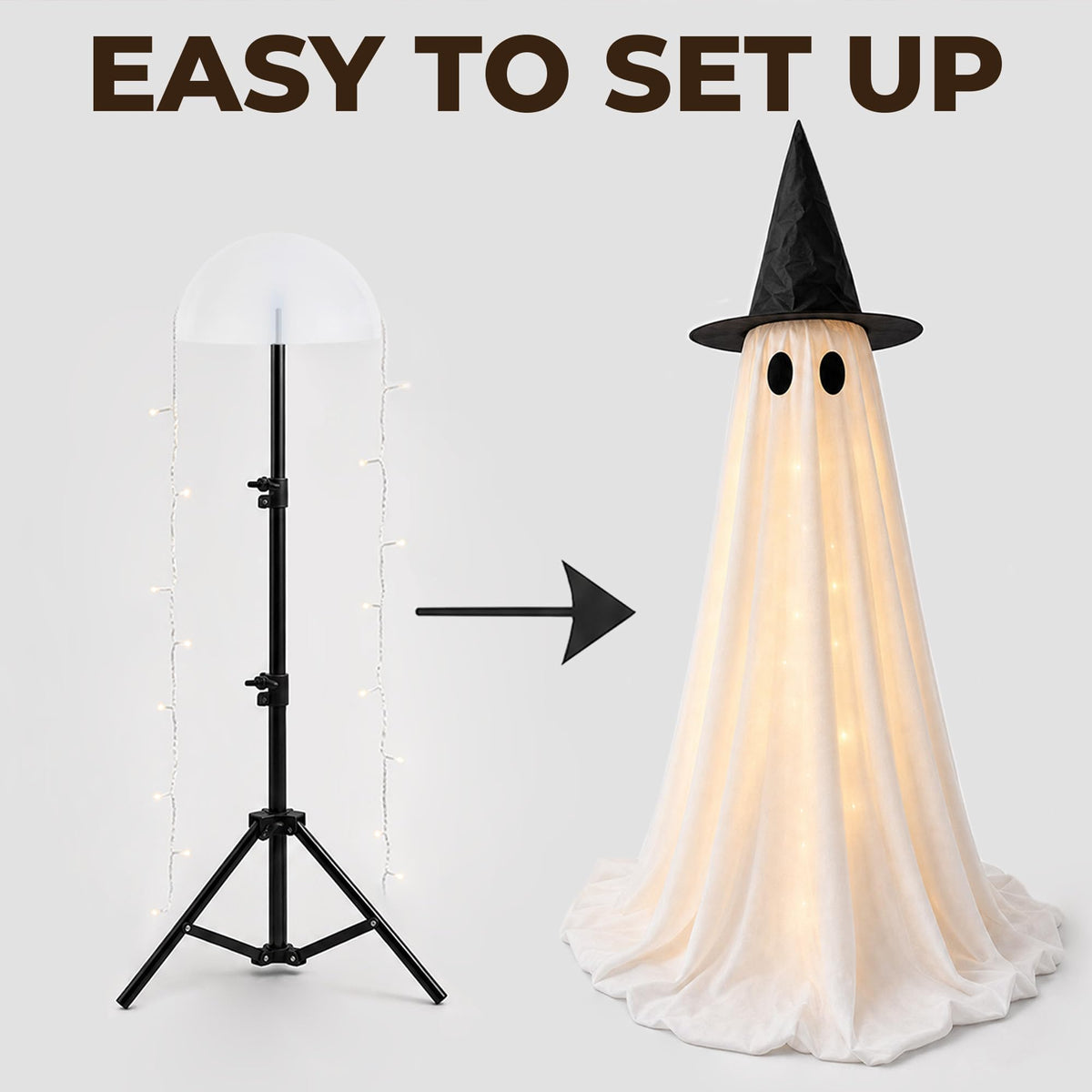 Halloween Decorations Indoor - 2 Pack Light Up Ghosts Easy to Assemble Adjustable Height Spooky Halloween Party Decorations for Porch Yard Mantel Home
