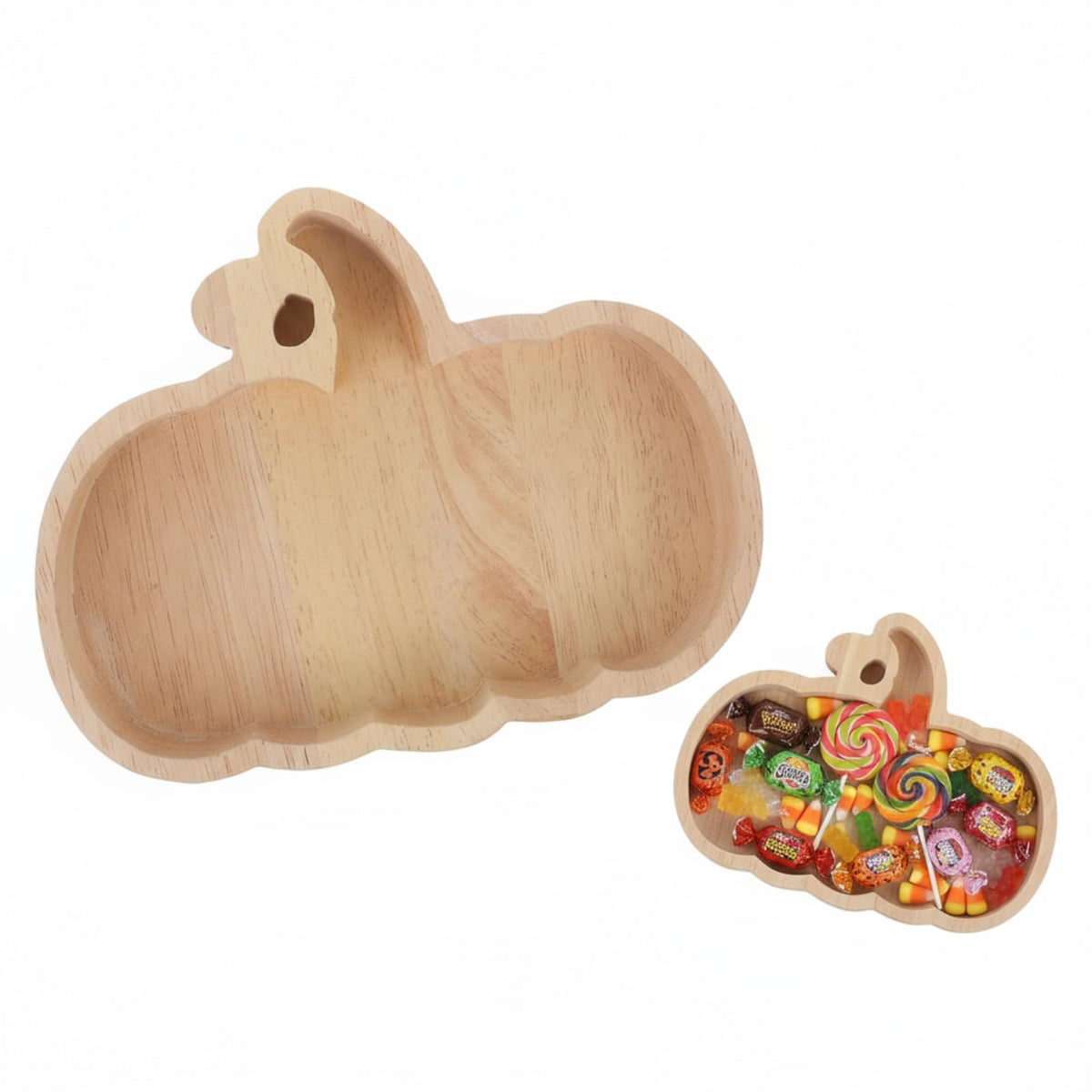 GLEAVI Halloween Pumpkin Plate Wood Serving Tray for Snacks Candy Dessert Tableware Seasonal Party Decor