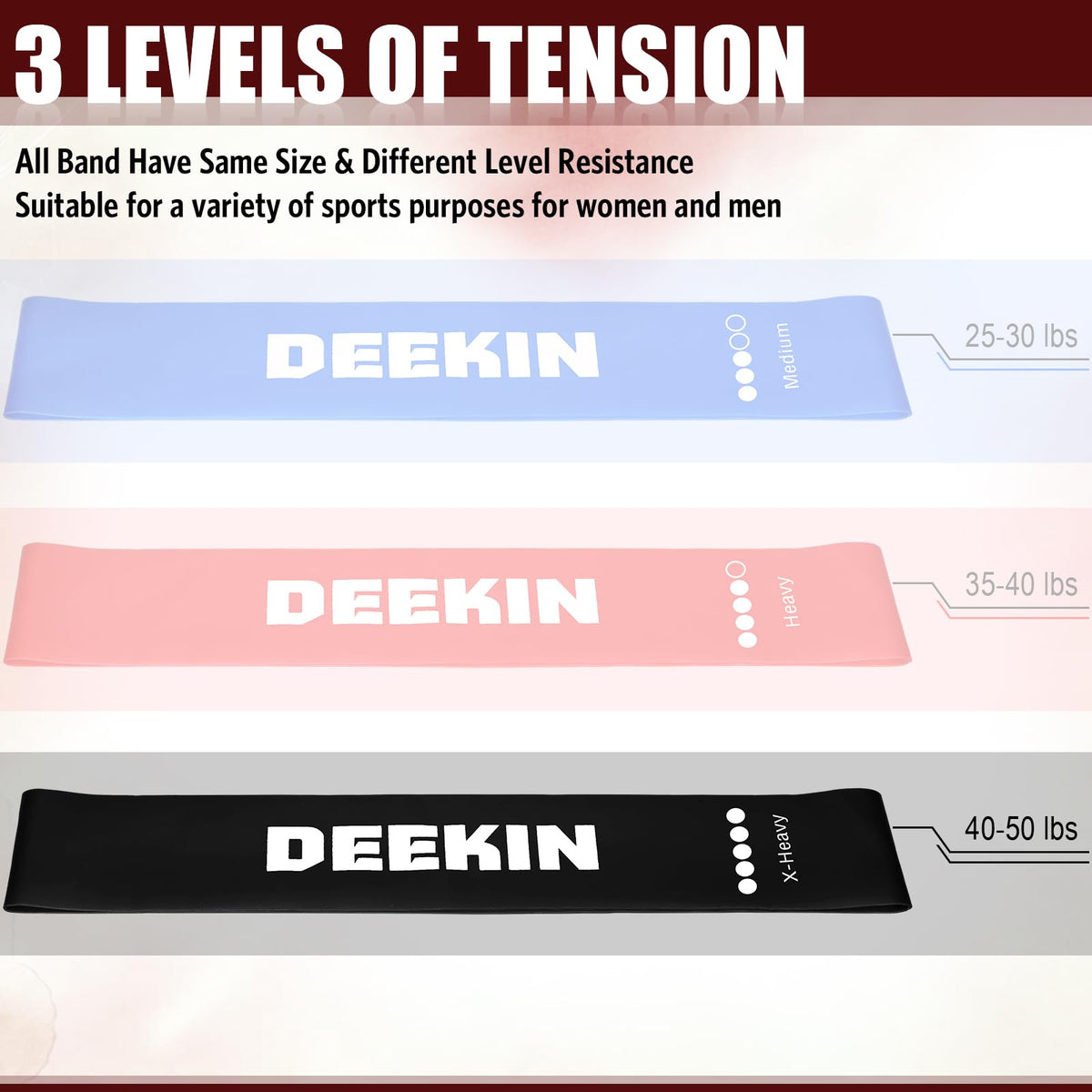 Deekin 50 Pcs Resistance Bands Resistance Loop Exercise Bands Exercise Equipment Elastic Ring for Women and Men Home Fitness, Gym, Yoga (40 Lbs,Black)