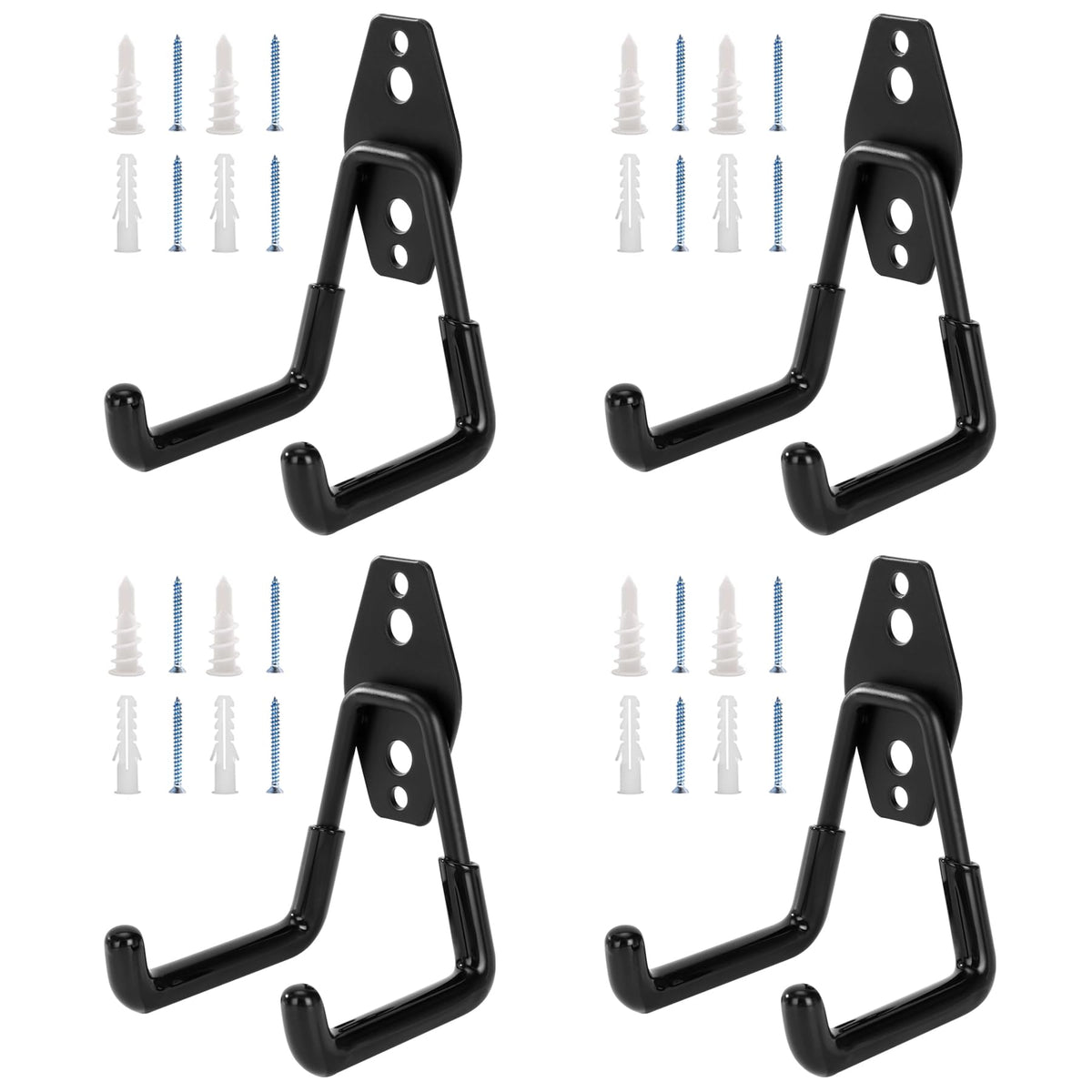 KAROSOM 4 Pack Garage Hooks, Garage Tool Organizer Wall Mount, Heavy Duty for Utility Organizer, Steel Utility Garage Hooks for Ladders, Garden Tools, Bike