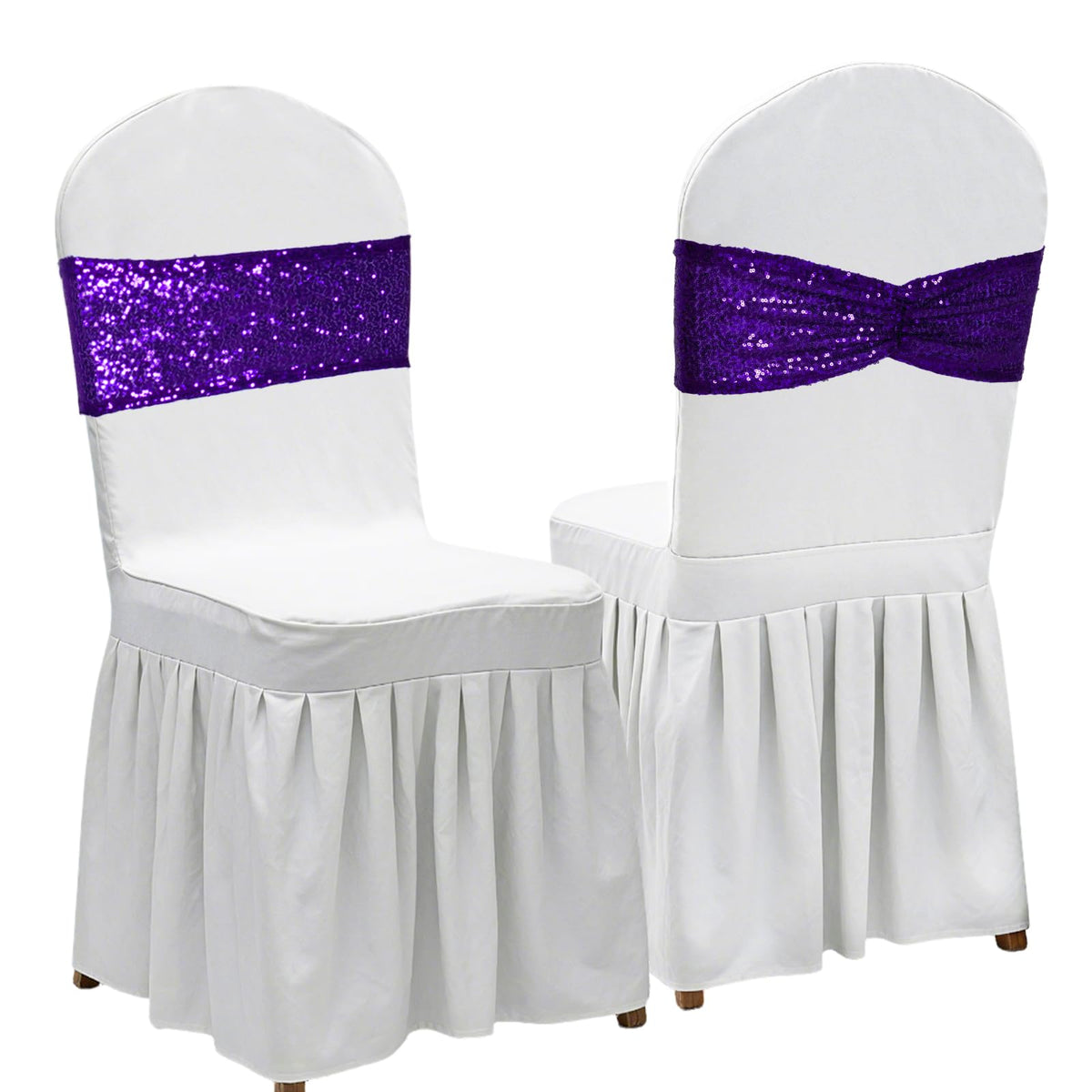 Poise3EHome Purple Sequin Chair Sashes,100 PCS Folding Chair Covers Bow for Halloween Wedding Party Reception Decorations