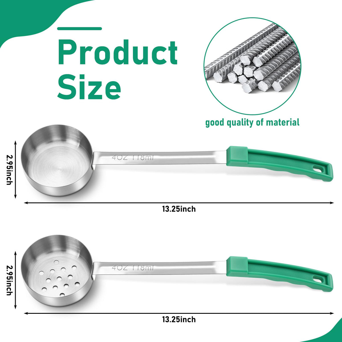 Teenyyou 4 Pcs Portion Control Serving Spoons Portion Control Spoons Ladle Scoops Food Measuring Utensils Proportion Manage Slotted and Unslotted Scoops for Weight Loss(Green,4oz)