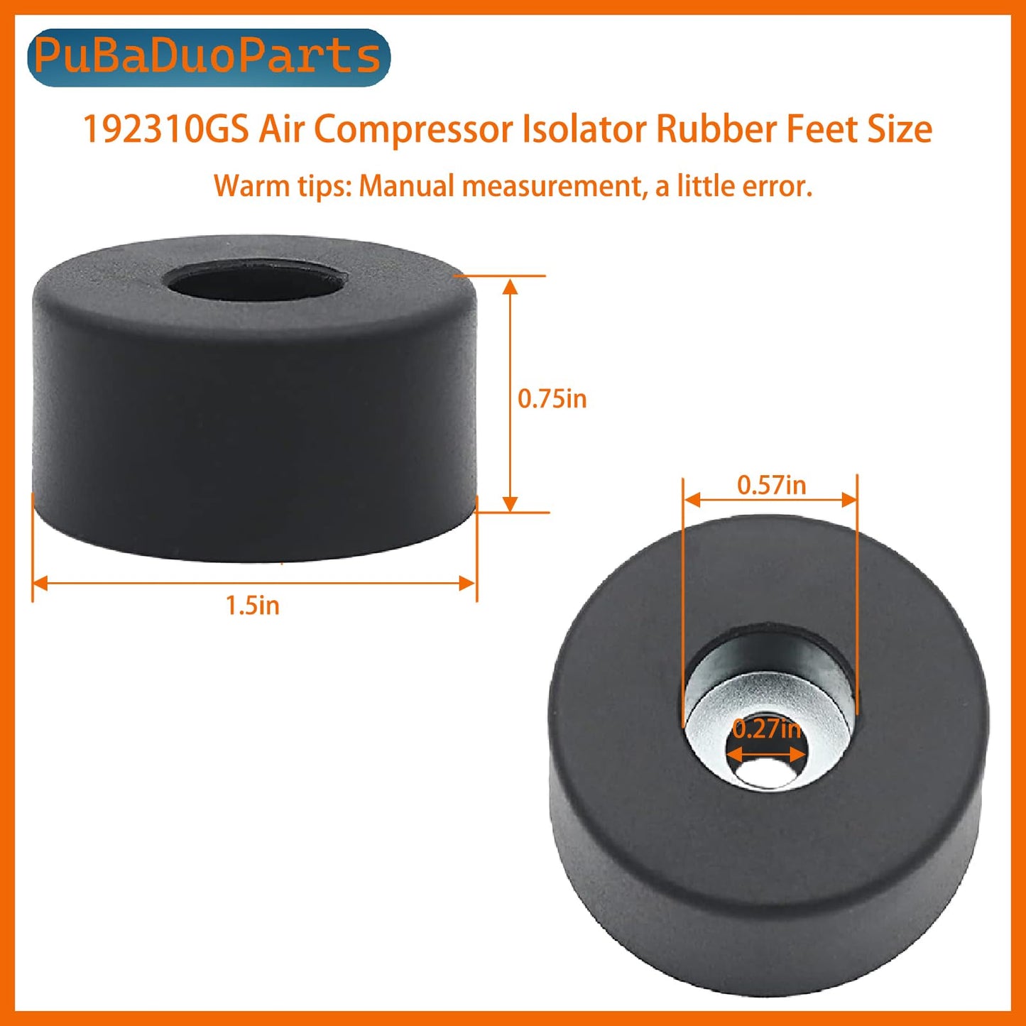 [8-Pack] 192310GS Anti Vibration Rubber Feet for Air Compressors, Generators & Pressure Washers Isolation Pads Compatible with Coleman Powermate 094-0026, Sanborn E106661, D091007